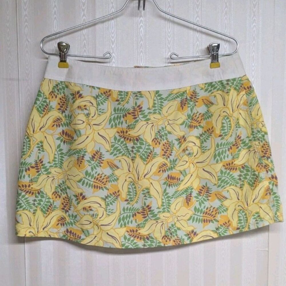 NEW Verona Mini Skirt Large Swim Coverup Tropical Print Botanical Y2K 90s Yellow - Picture 2 of 6